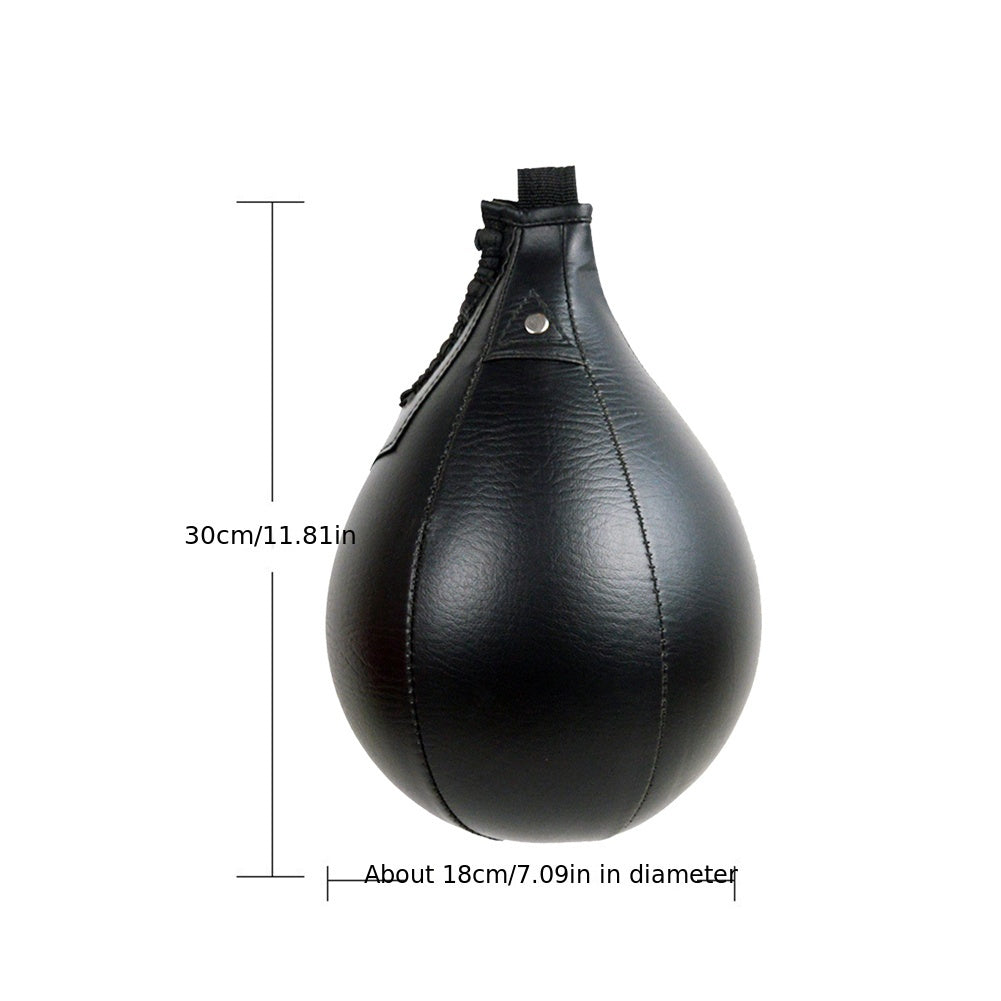 Black Faux Leather Inflatable Boxing Speed Ball - Pear-Shaped Training Punching Bag for Sports & Fitness, Boxing Speed Ball, Training