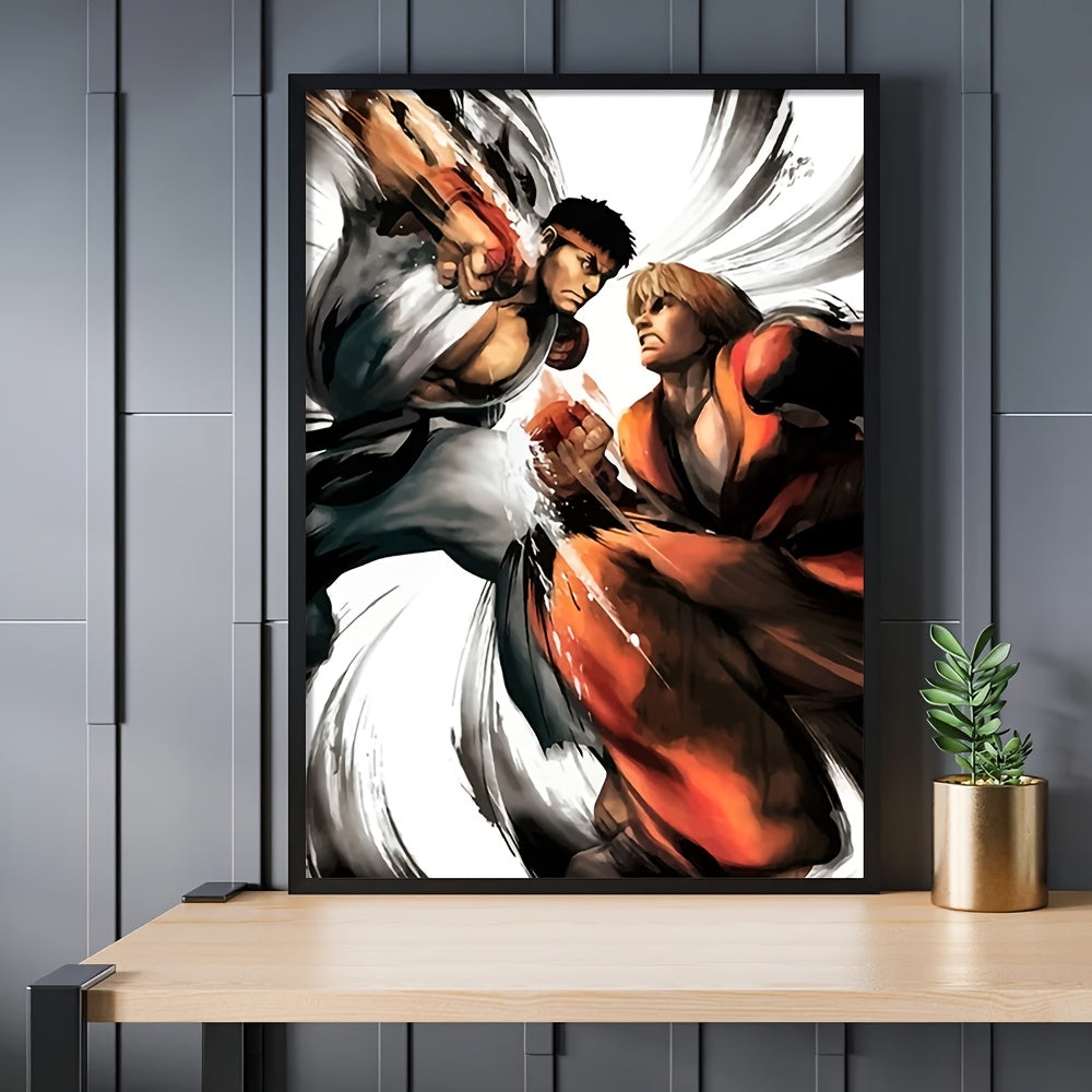 [1pc Ryu Street Fighting Canvas Art Print Poster] 1pc 30.48x40.64 cm Canvas Art Print Poster, Ryu Street Fighting Scene, Frameless Wall Art for Home Bedroom Kitchen Living Room Bathroom, Decorative Artwork for Hotel Cafe Offi