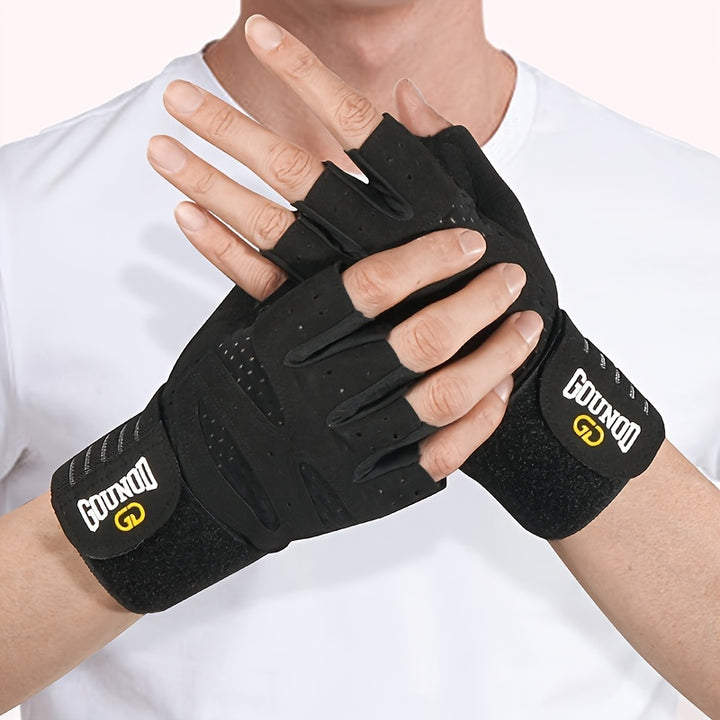 Enhanced Wrist Support Half-Finger Fitness Gloves - Durable Polyester, Ideal for Weightlifting & Barbell Training