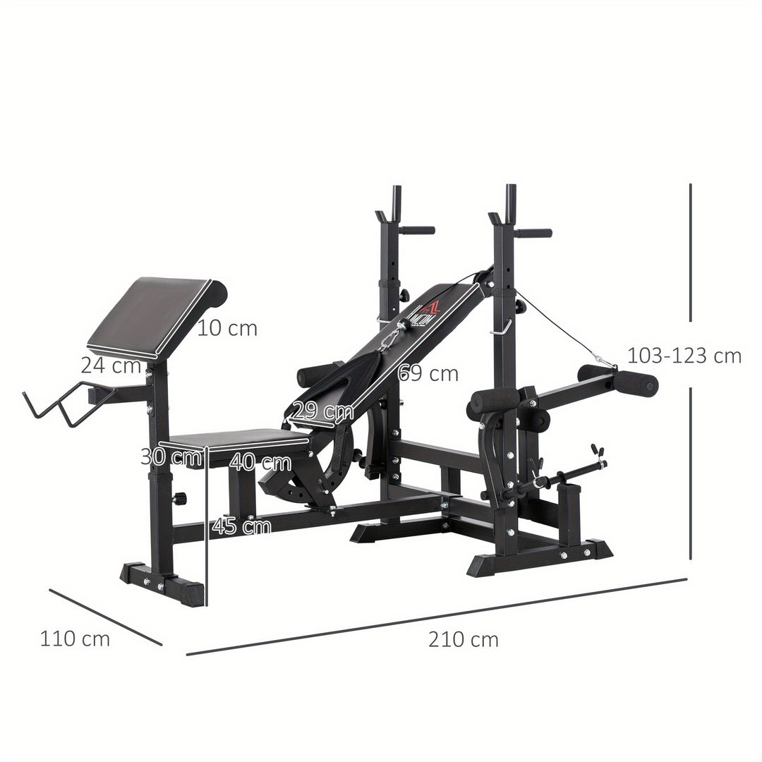 Multi-Exercise Full-Body Weight Rack with Bench Press, Leg Extension, Chest Fly Resistance Band & Preacher Curl