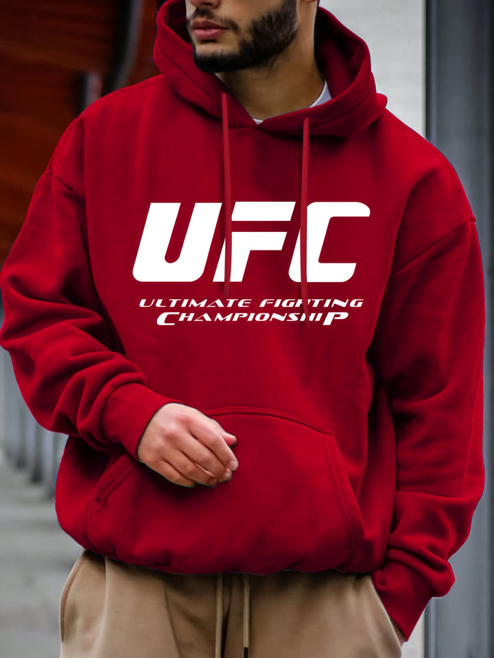 UFC Ultimate Fighting Championship Men'S Casual Polyester Hoodie - Knit Fabric with Slight Stretch, Hooded Collar, Regular Fit, Print Long Sleeve Pullover for Fall/Winter