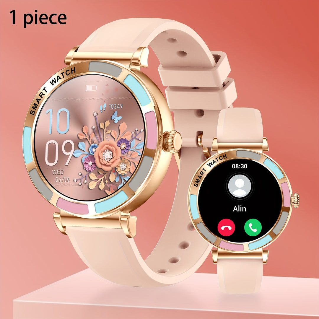 TIZOOP Smart Watch for Women, 3.23cm HD Round Touch Display, IP67, 290mAh Rechargeable Battery, Silicone Band, Digital Round Case, Wireless, 100+ Sports Modes, Pedometer, Fitness Tracker, Answer & Make Calls, Message Notifica