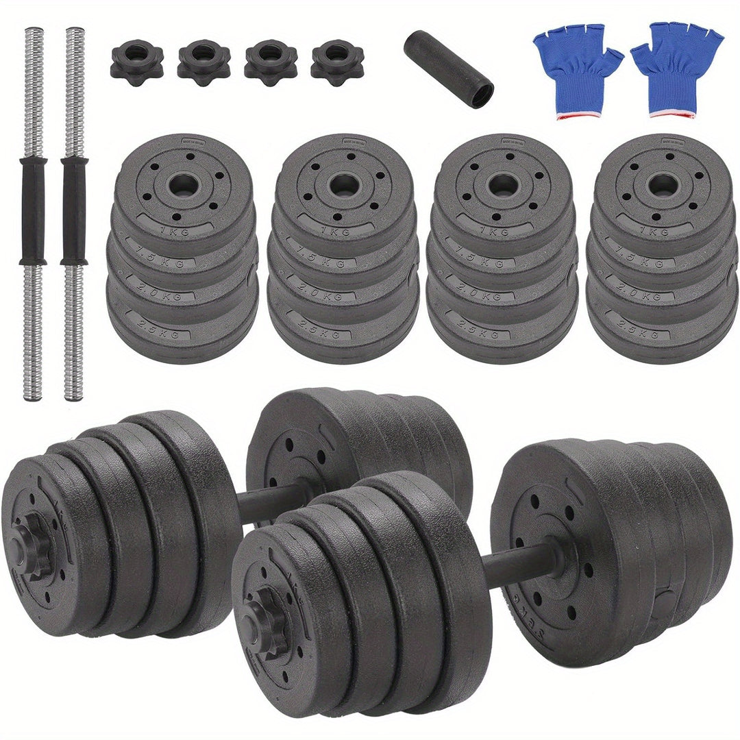 30kg Dumbbells Set Adjustable Barbell Hand Weight Lifting Training for Home Gym Strength Exercise Bodybuilding (Including Gloves)