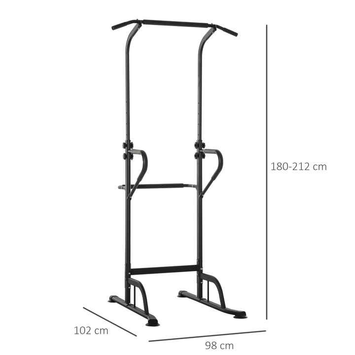 HOMCOM Power Tower Dip Station Pull Up Bar Multi-Function Push Up Equipment with Adjustable Height for Home Gym Strength Training Workout Fitness