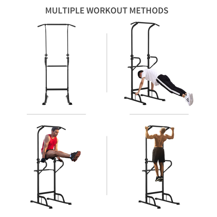 HOMCOM Power Tower Dip Station Pull Up Bar Multi-Function Push Up Equipment with Adjustable Height for Home Gym Strength Training Workout Fitness