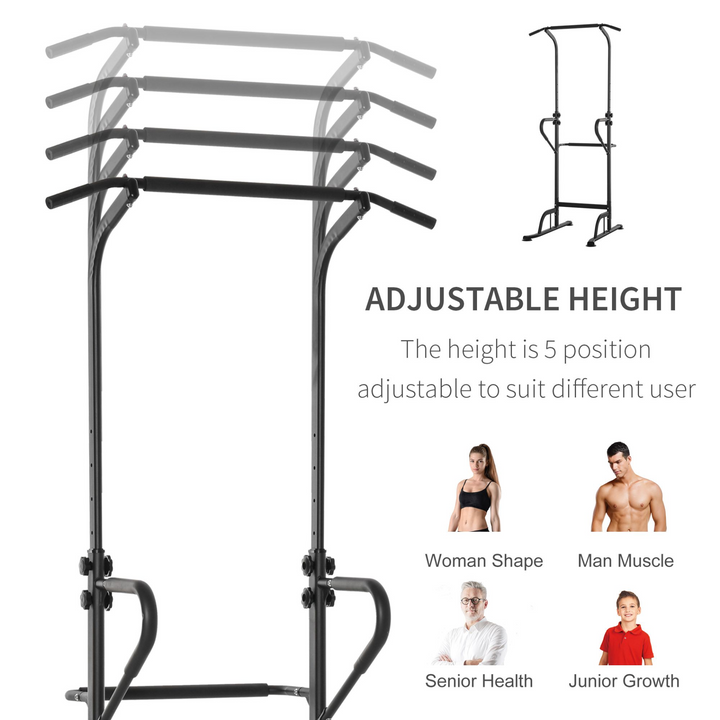 HOMCOM Power Tower Dip Station Pull Up Bar Multi-Function Push Up Equipment with Adjustable Height for Home Gym Strength Training Workout Fitness