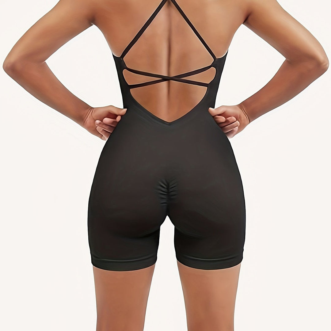 Women's Lace-up Hip Lift Bodysuit, Seamless Jumpsuit, Tummy Tuck Padded Sports Bra