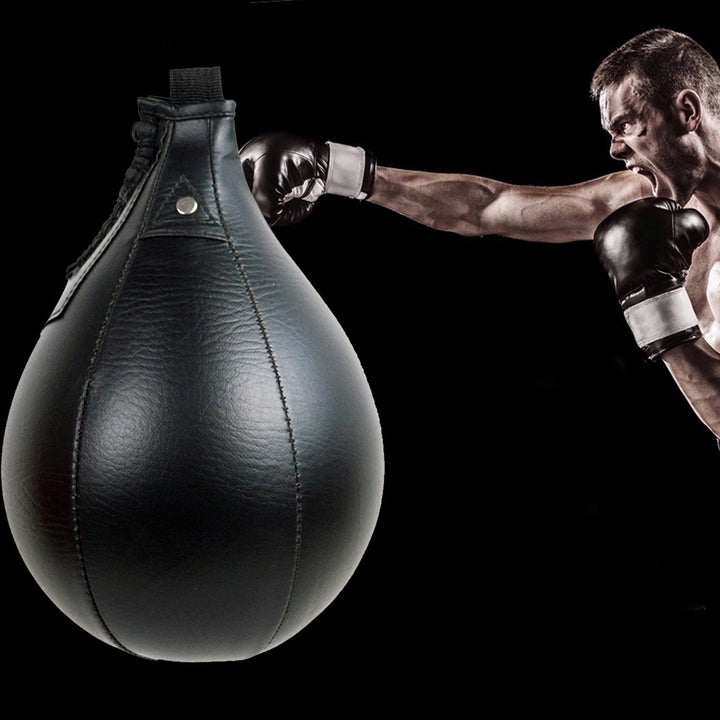 Black Faux Leather Inflatable Boxing Speed Ball - Pear-Shaped Training Punching Bag for Sports & Fitness, Boxing Speed Ball, Training