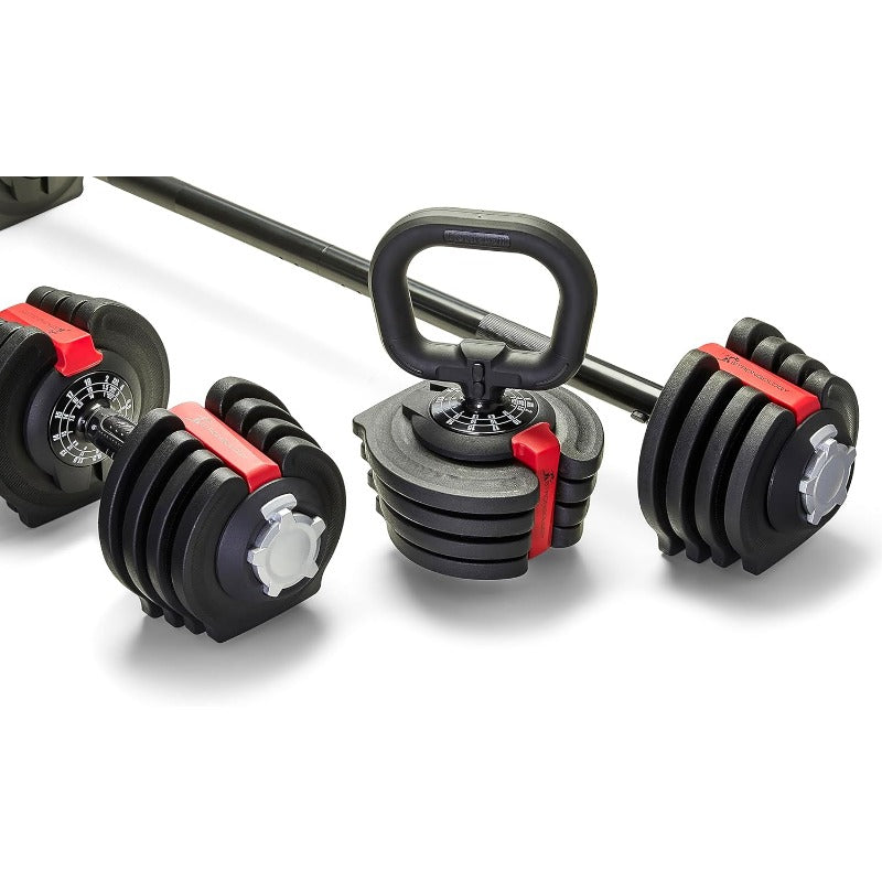 Home Fitness Black/Red Adjustable Smart Barbell/Dumbbell/Kettlebell from 2kg up to 19kg Training Weights