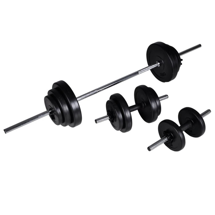 vidaXL Wall-mounted Power Tower with Barbell and Dumbbell Set 30.5 kg