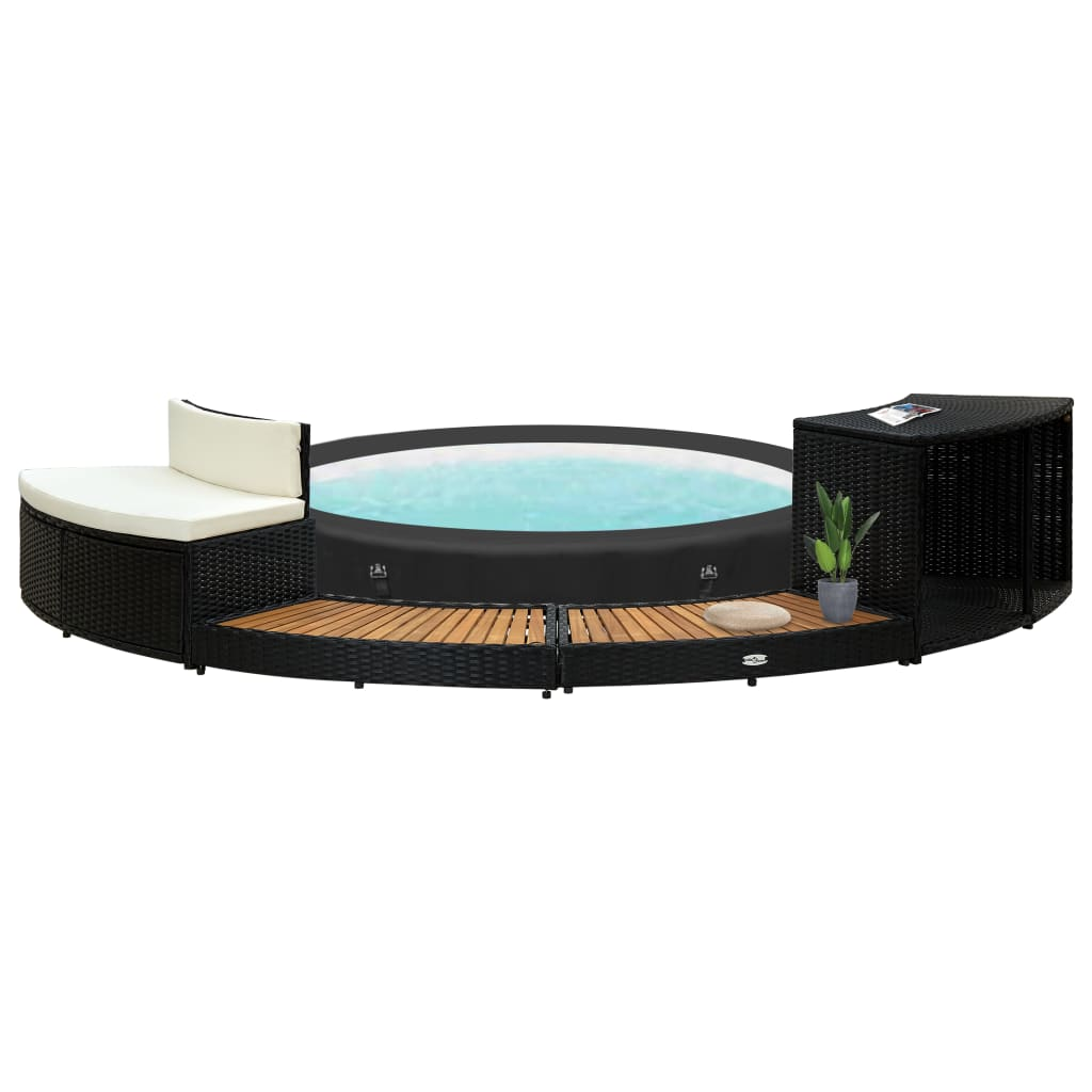 vidaXL Spa Surround Black Poly Rattan and Solid Acacia Wood