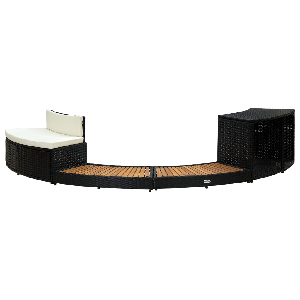 vidaXL Spa Surround Black Poly Rattan and Solid Acacia Wood