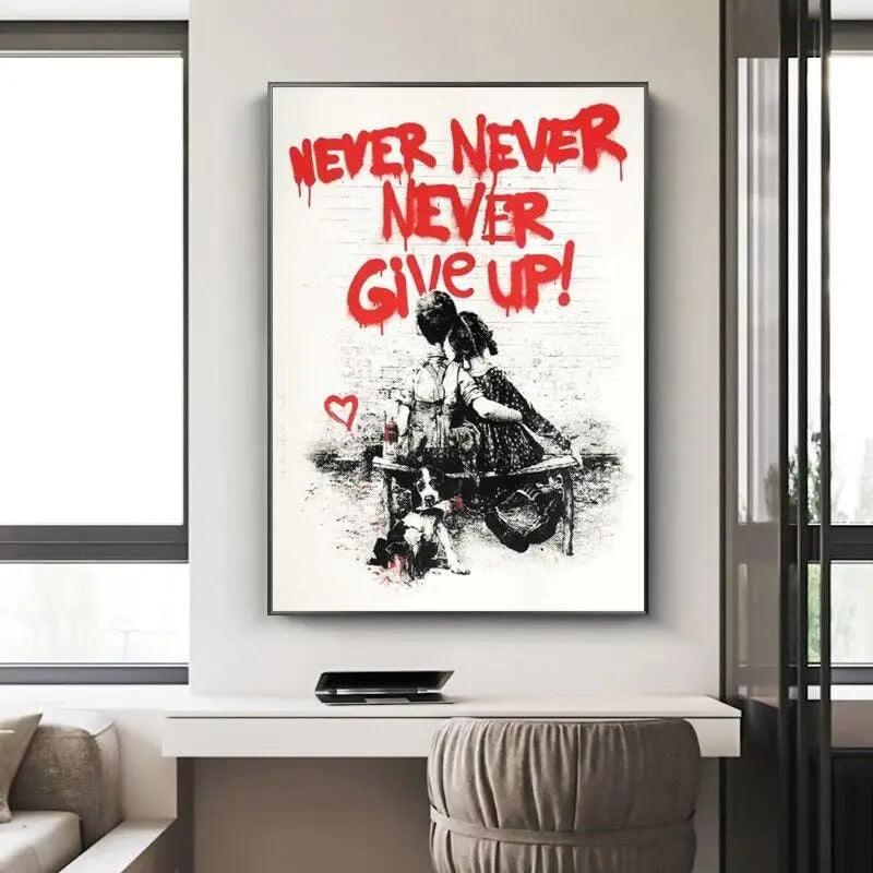 Modern Bansky Never Give up Canvas Painting Graffiti Art Posters and Prints Wall Art Picture for Living Room Decoration Cuadros