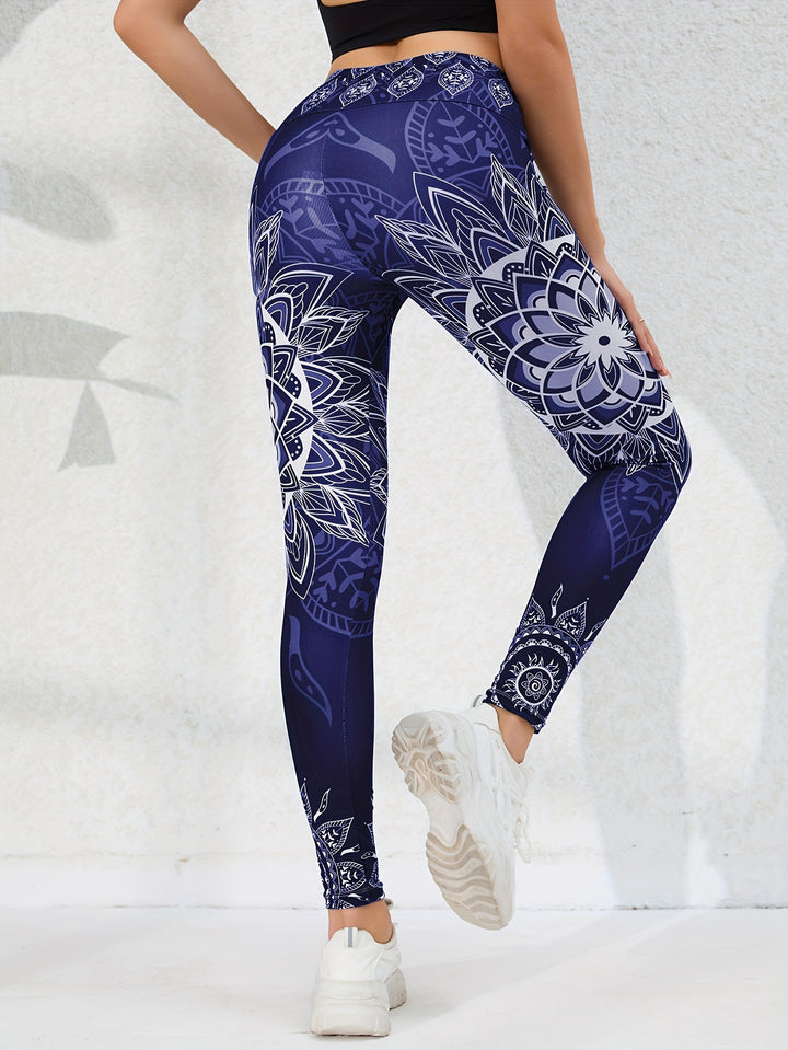 Women's High-Waisted Kaleidoscope Print Leggings, Sports Fitness Yoga Pants With Tummy Control And Butt Lift, Fashion Tight Long Trousers For Running Cycling