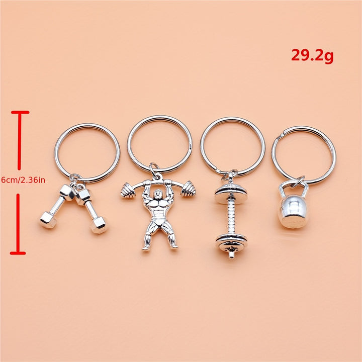 A Set Of 4pcs Men's Golden Keychain, Weightlifting Fitness Keychain Gift Set, Dumbbell Barbell Kettlebell Keychain