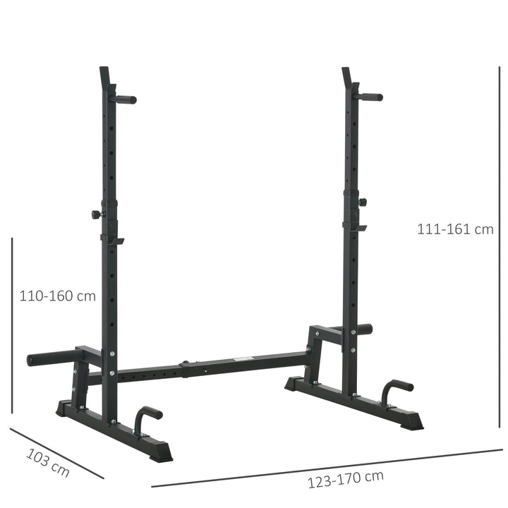 Multifunction Barbell Squat Rack Stand Heavy-Duty Strength Training Dumbbell Rack Adjustable Height Weight Lifting Bench Press Dip Station for Home Gym, Black