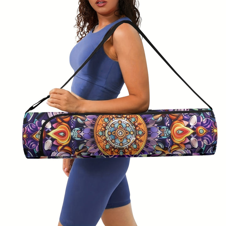 [Popular Choice] Boho Mandala Flower Yoga Mat Storage Bag for Women, Single Shoulder Fitness Mat Carrier, Non-Waterproof Polyester with Zip Closure, Gym Bag