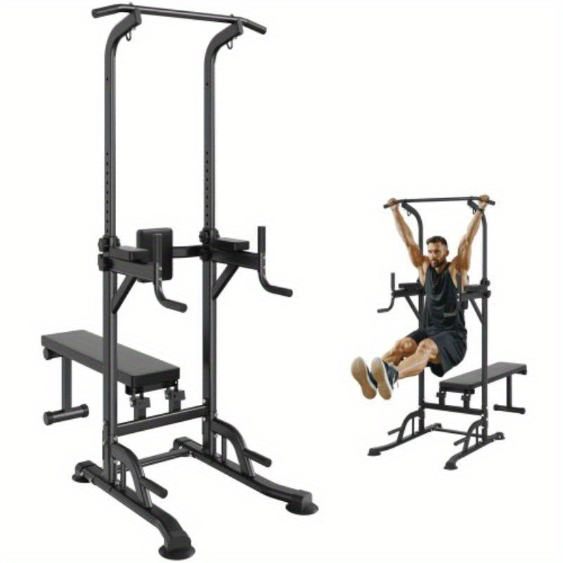 Adjustable 10 Level Power Tower with Detachable Bench Multi Function Dip Station and Pull Up Bar Home Gym Fitness Equipment for Strength Training Up to 199.58KG