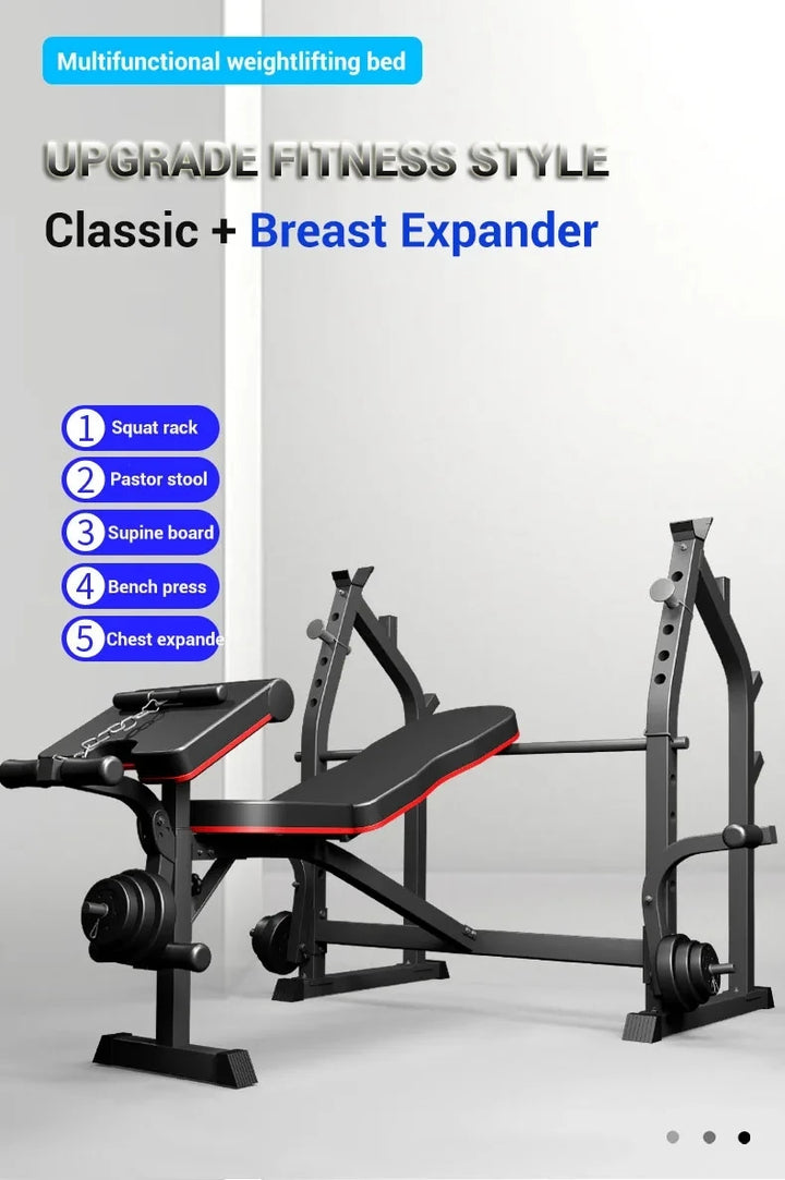 Home/Gym Multifunctional Squat Rack and Bench Press Folding Weight Bench Exercise Equipment Fitness Set Dumbbells and Barbells