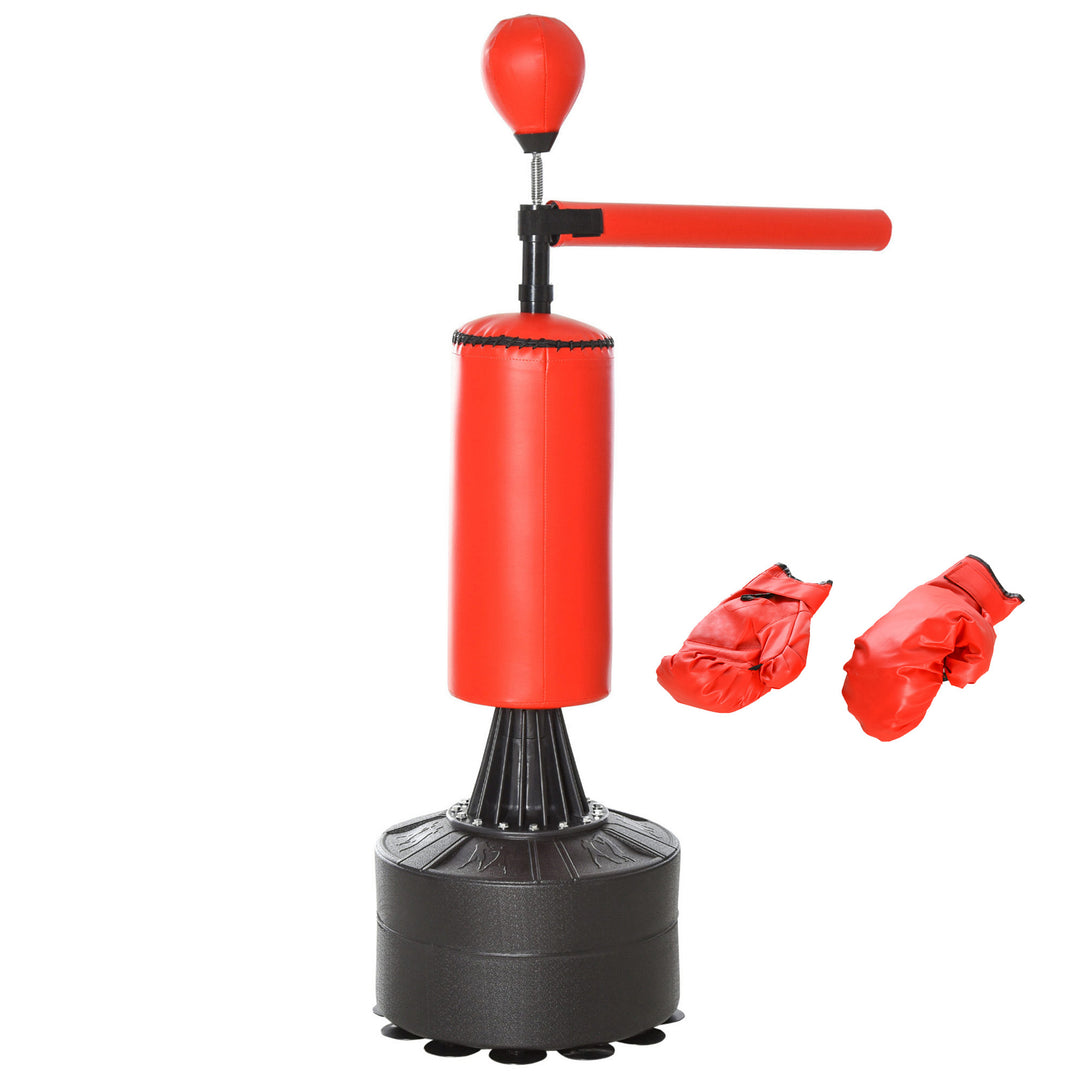 155-205cm 3-IN-1 Freestanding Boxing Punch Bag Stand with Rotating Flexible Arm, Speed Ball, Waterable Base