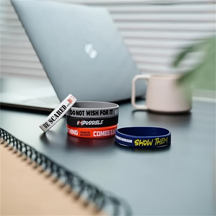 5pcs Inspirational Silicone Wristbands, Sporty & Classic Style, Motivational Quotes Rubber Bracelets for Daily & Sports Occasions, All-Season Accessory