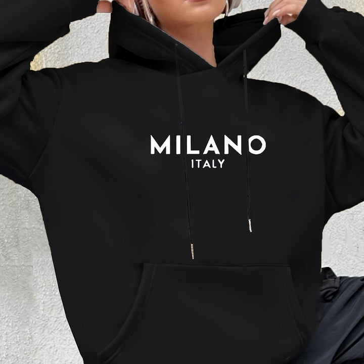 Milano Chic Kangaroo Pocket Hoodie - Soft Casual Long Sleeve Drawstring Sweatshirt with Relaxed Fit - Women's Comfortable Everyday Wear for Outdoor Activities