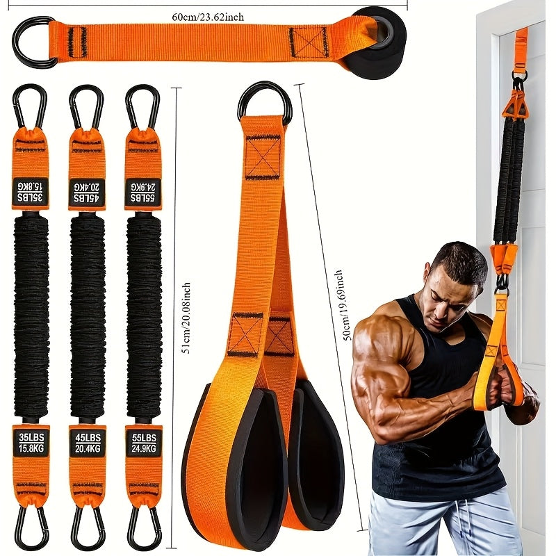 A Set of 5pcs of Heavy-Duty Latex Resistance Training Equipment, Adjustable Resistance, with a Weight Capacity of 61.23 KG, Includes 1 Handle, 1 Door Anchor, And 3 Latex Resistance Bands, Suitable for Tricep Pushdowns, Face P