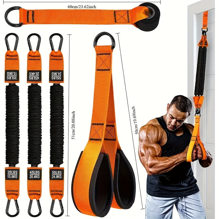 A Set of 5pcs of Heavy-Duty Latex Resistance Training Equipment, Adjustable Resistance, with a Weight Capacity of 61.23 KG, Includes 1 Handle, 1 Door Anchor, And 3 Latex Resistance Bands, Suitable for Tricep Pushdowns, Face P