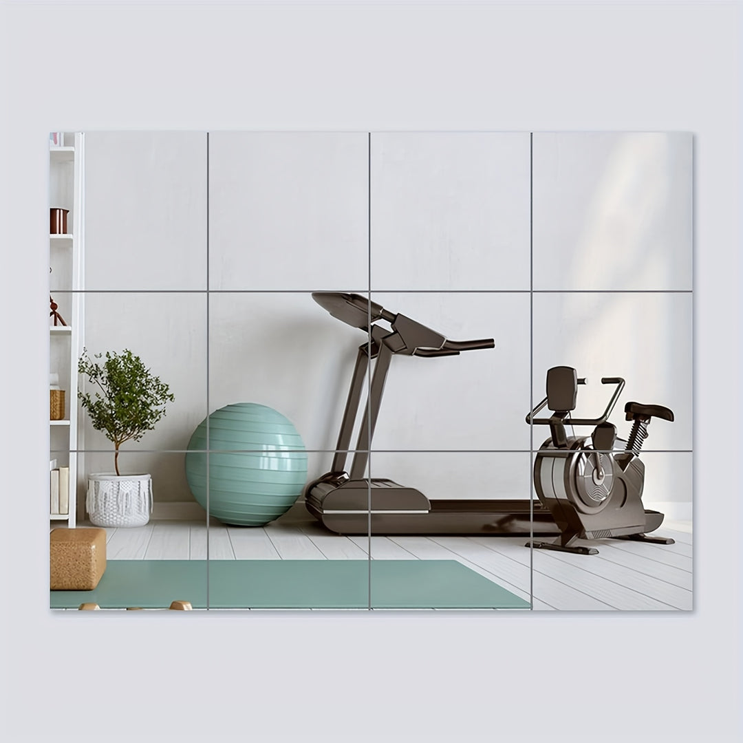 12pcs Classic Style Frameless Acrylic Wall Mirrors, 19.99cm Square, Easy Install, High-Definition, Vertical Orientation, with No Electricity Needed for Home Gym, Glass Surfaces