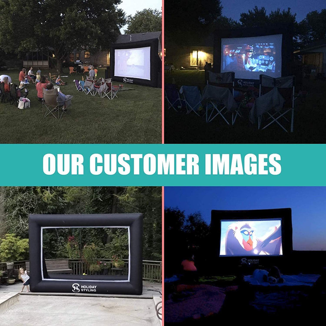 16FT Inflatable Outdoor Projector Screen – 200” Blow Up TV & Movie Screen w. Thick, Airtight Material for Portable Front/Rear Projection - Backyard Movie Night, BBQ, Pool Party