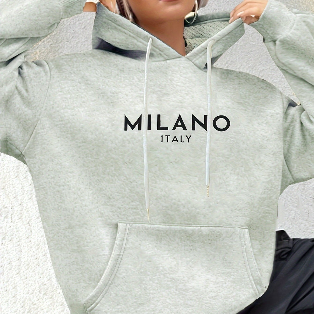 Milano Chic Kangaroo Pocket Hoodie - Soft Casual Long Sleeve Drawstring Sweatshirt with Relaxed Fit - Women's Comfortable Everyday Wear for Outdoor Activities