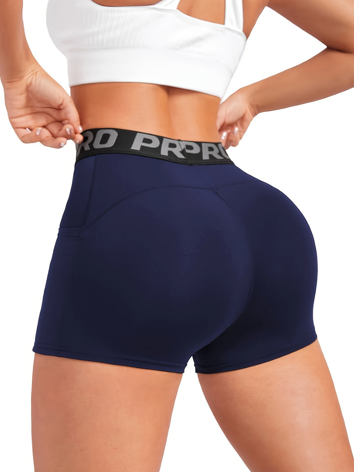 Women's High Waist Athletic Yoga Shorts, Tummy Control Workout Running Shorts With Pocket, Sportswear, Breathable Gym Fitness Apparel