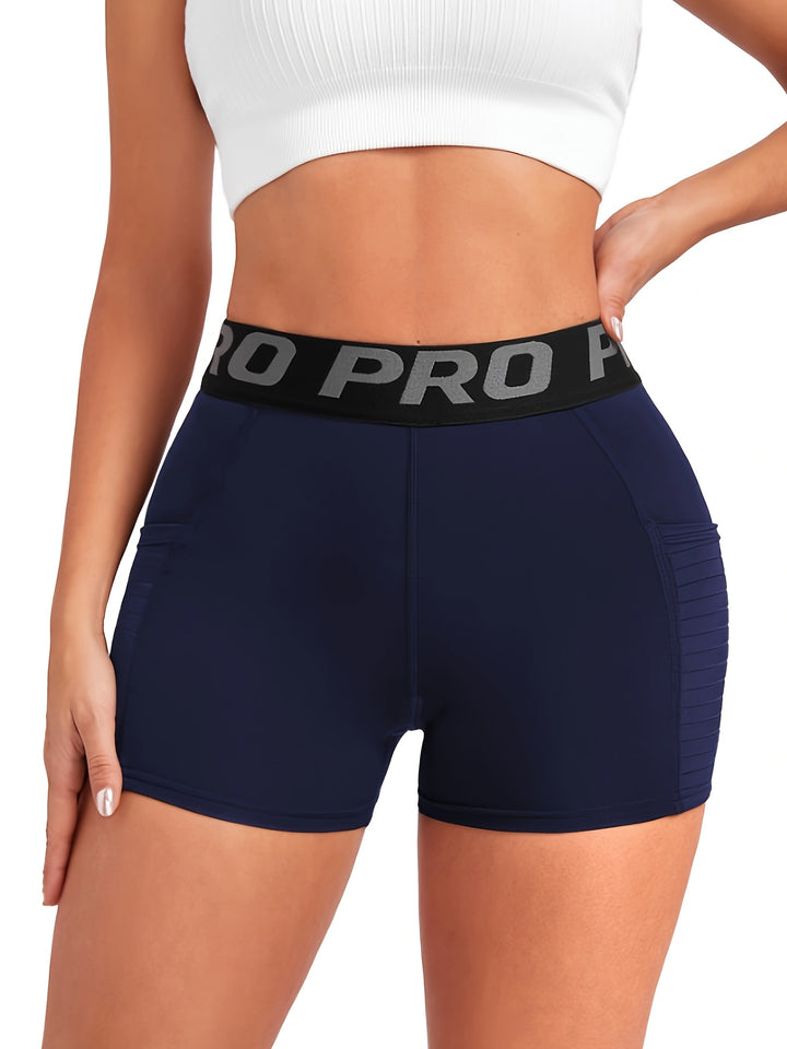 Women's High Waist Athletic Yoga Shorts, Tummy Control Workout Running Shorts With Pocket, Sportswear, Breathable Gym Fitness Apparel