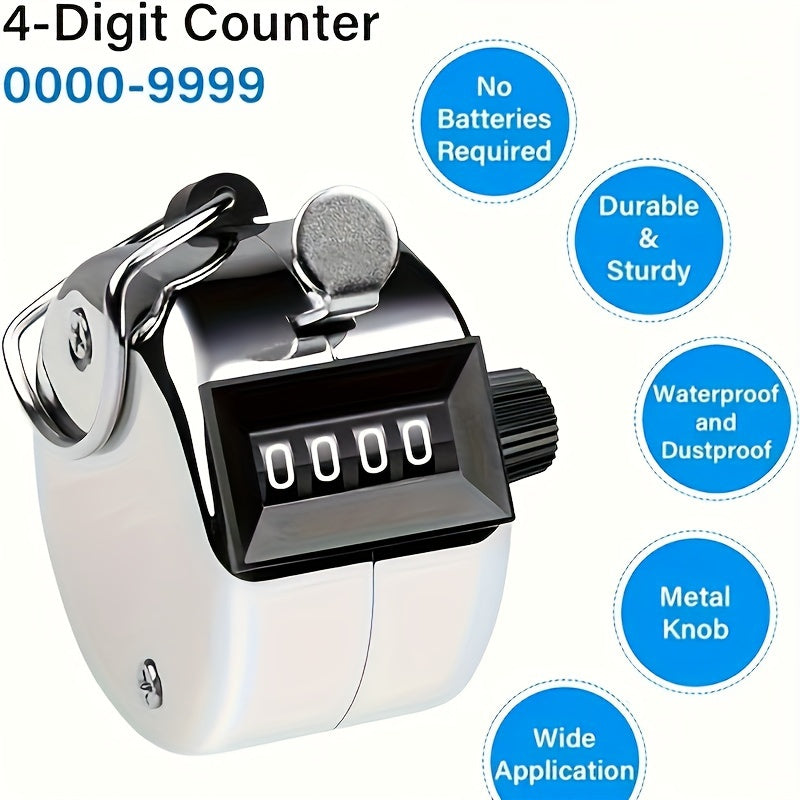 1pc Iron Handheld 4-Digit Clicker Counter, Non-Rechargeable Metal Tally for Counting, Knitting, Coaching, Golf, Kneeling, Fishing - Use, Coaching Tool|Manual Operation|Adjustable Knob