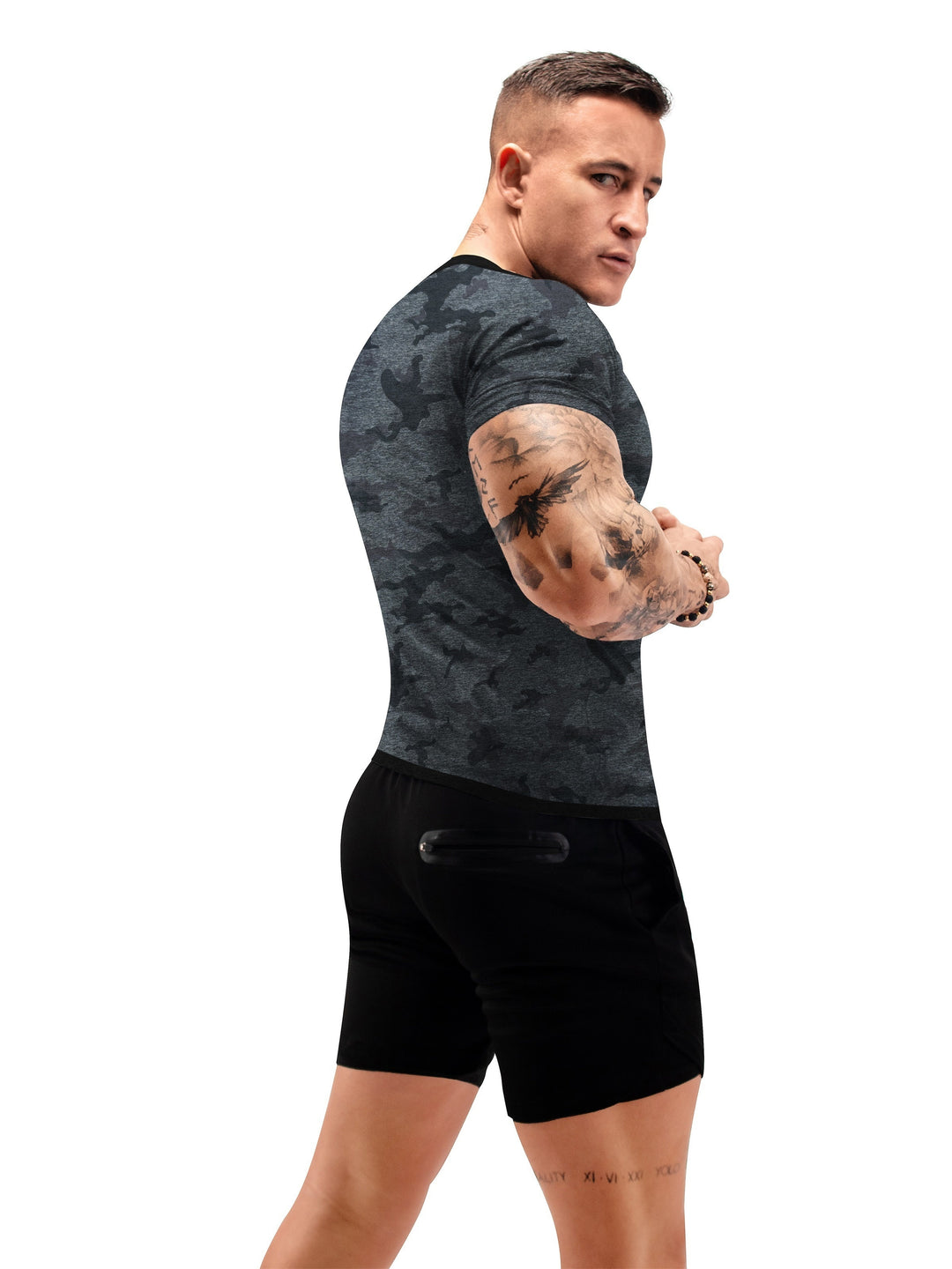 Men's Solid Skinny Fit Crew Neck And Short Sleeve Sauna Sweat T-shirt, Stretchable And Active Sports Tops Versatile For Summer Body-shaping, Fitness And Gym Wear