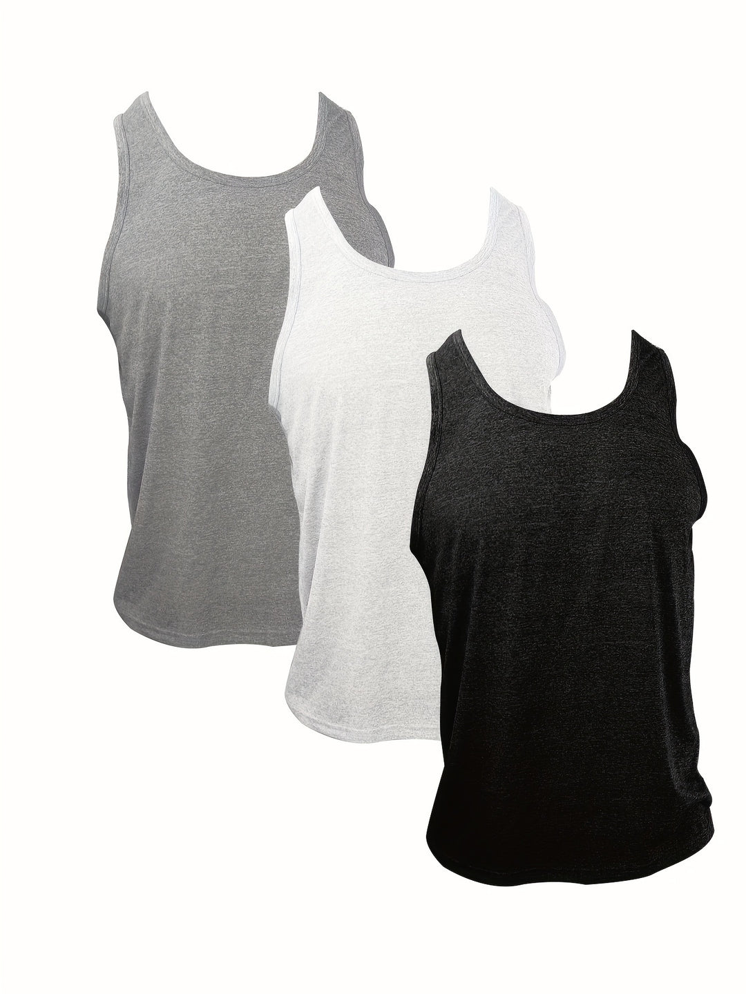 Men's 3pcs Set Of Casual And Chic Solid Crew Neck Sleeveless Sports Tank Tops, Sports Vest Suitable For Summer Fitness, Workout And Training Wear