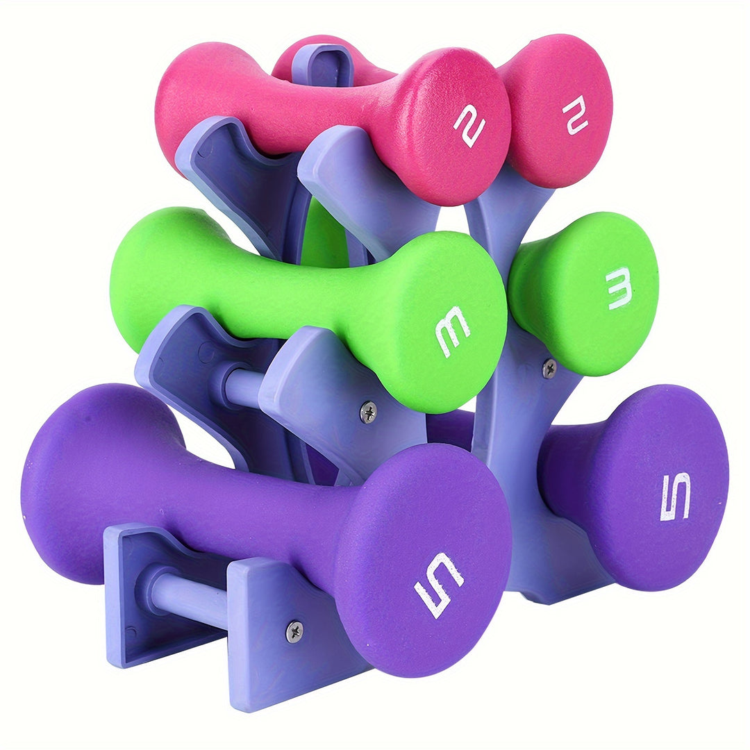 6pcs Fitness Weights Dumbbells With 1pc Holder Rack, Suitable For Bodybuilding, Fitness Exercise, Strength Training Pink-907.18g Green-1.36KG Blue-2.27KG