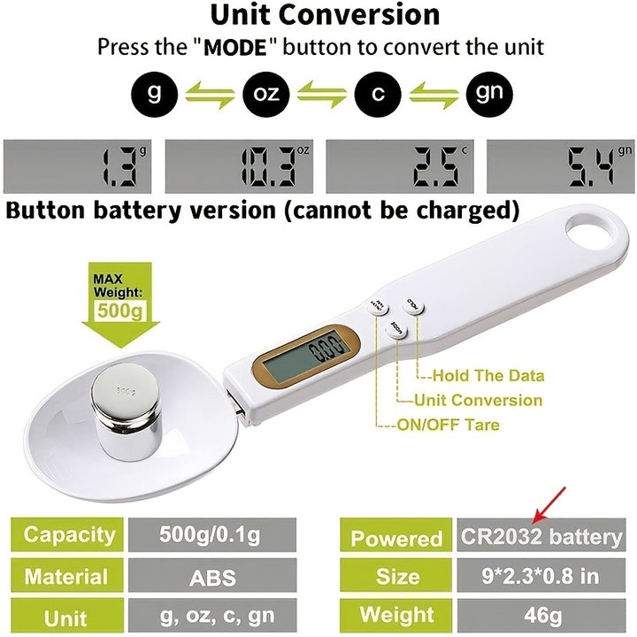 Accurate Measure Digital Kitchen Scale Spoon - LCD Display, 0.1g-500g Precision, Button Battery-Powered, Ideal For Cooking, Baking, And Portion Control