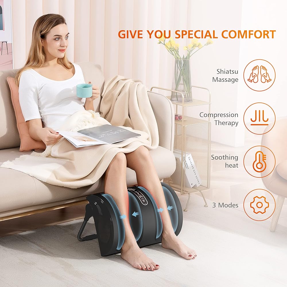 NEW Foot Calf Massager with Heat, Leg Massager for Pain and Circulation, Shiatsu Feet Massager for Foot, Calf, Ankle, Leg, Plantar Fasciitis, Neuropathy, Gifts for Women, Men