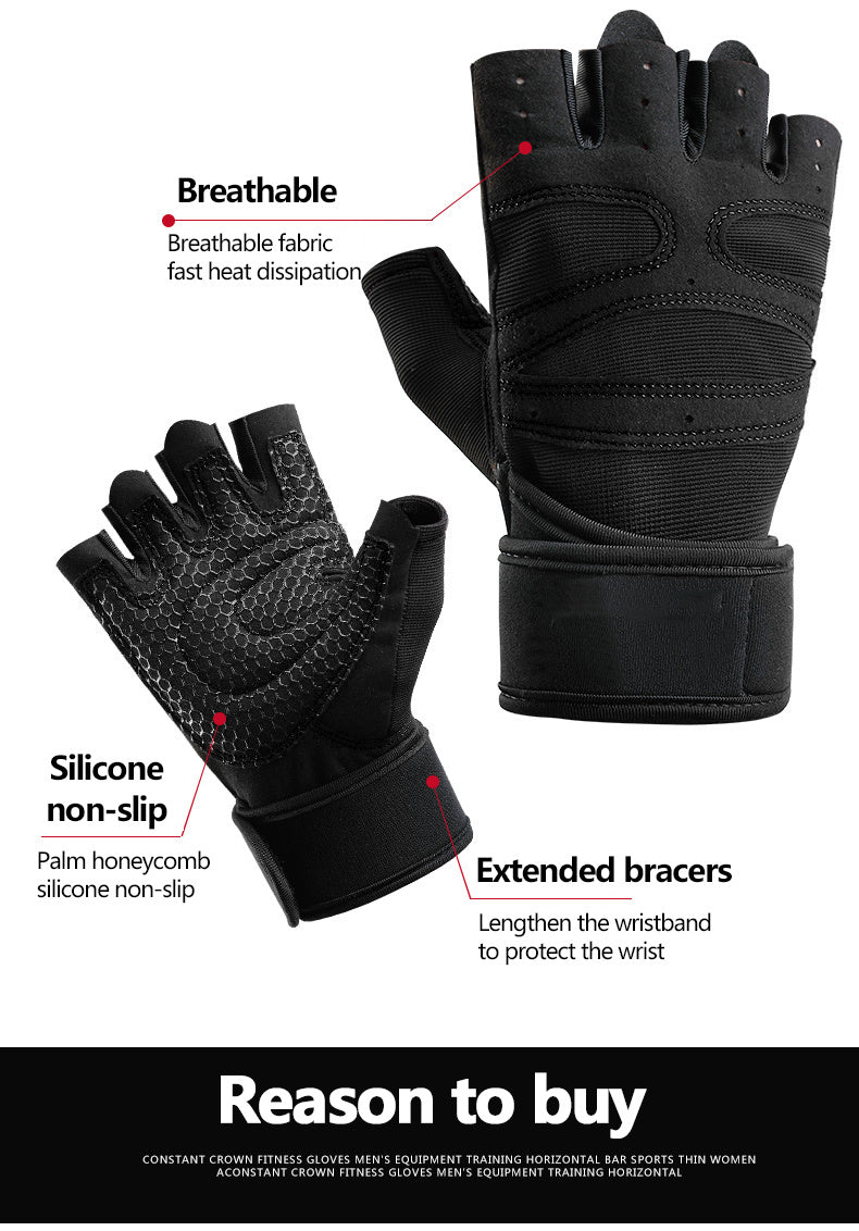 Unisex Fitness Gloves: Non-Slip Wrist Guards for Dumbbell, Horizontal Bar & Riding Exercise Training