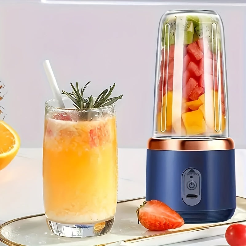 Portable Blender Set with Dual Cups, USB Rechargeable, Lemon Juicer, Multifunctional Fruit Mixer, Ice Crusher, Food-Grade ABS, 0.3-0.5L Capacity, with 1500mAh Lithium Battery, for Outdoor, Home, Camping, and Travel