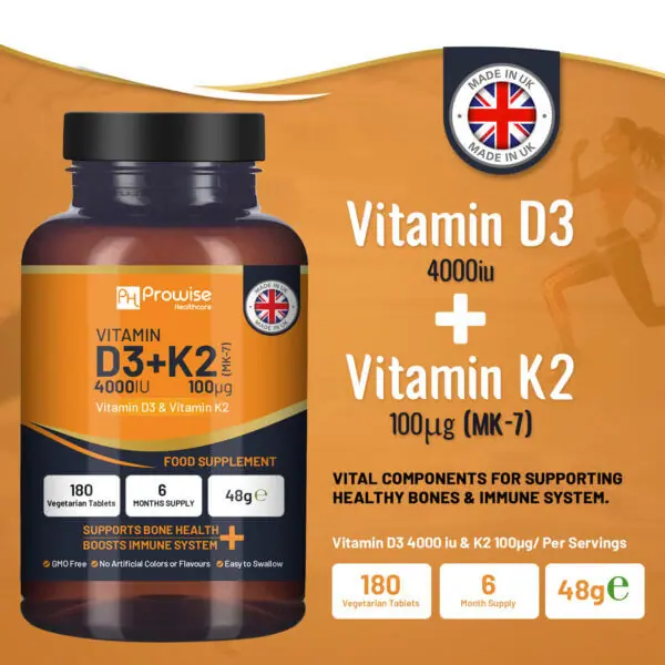 Vitamin D3 4000IU & K2 MK7 100μg Vegetarian Tablets I 180 ( 6 Months Supply)