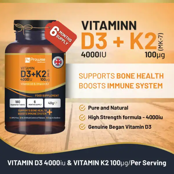 Vitamin D3 4000IU & K2 MK7 100μg Vegetarian Tablets I 180 ( 6 Months Supply)