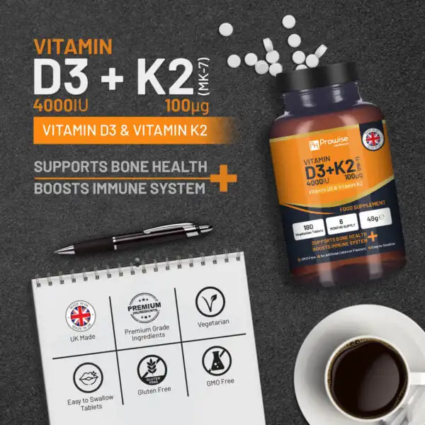 Vitamin D3 4000IU & K2 MK7 100μg Vegetarian Tablets I 180 ( 6 Months Supply)