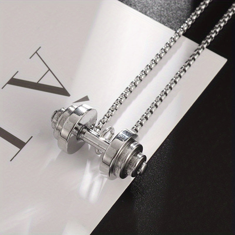 High Quality Sporty Stainless Steel Dovetail Cross Pattern Dumbbell Pendant Necklace Men Women Classic Fitness Leisure Jewelry