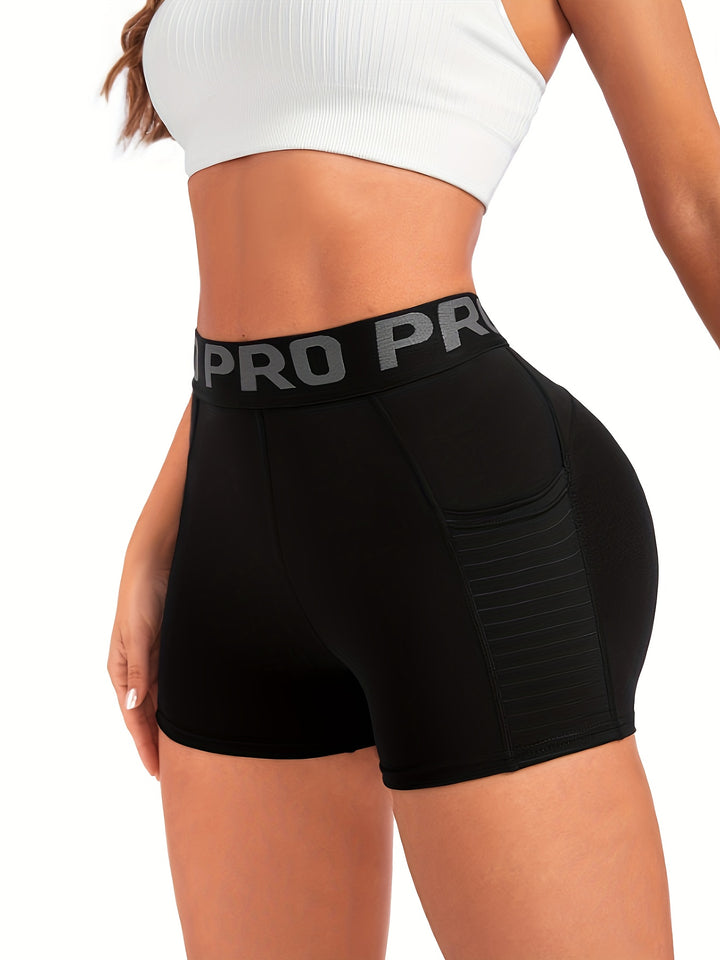 Women's High Waist Athletic Yoga Shorts, Tummy Control Workout Running Shorts With Pocket, Sportswear, Breathable Gym Fitness Apparel