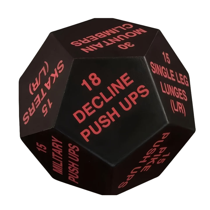 1pc Fitness Dice Exercise Ball - 12-Sided Foam Workout Dice for Hand Grip Strength Training, Stress Relief, Black with Red & Green Text, Exercise Challenge Tool