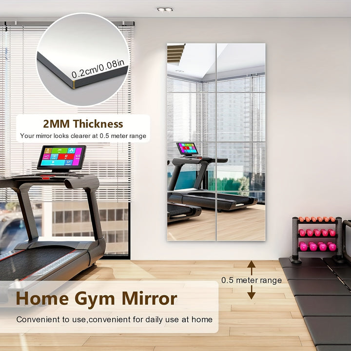 8pcs Set Frameless Wall Mirrors, 30.48x30.48 cm - Sleek Acrylic Full Length Body Mirror for Gym, Bedroom, Living Room & Over Door Installation