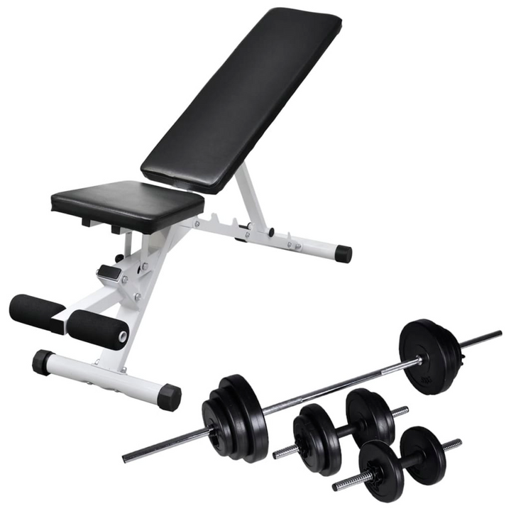 vidaXL Workout Bench with Barbell and Dumbbell Set 30.5 kg