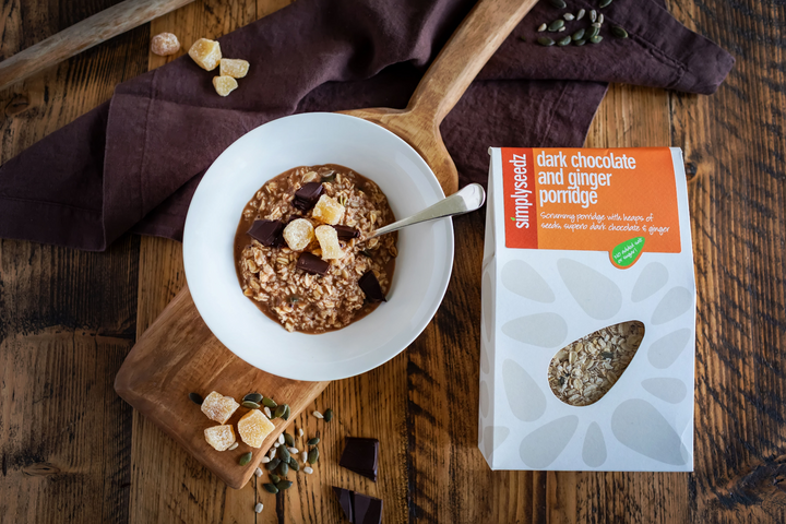 Simplyseedz Dark Chocolate & Ginger Jumbo Porridge Oats 500g Fibre rich Gut healthy (5 x 500g)